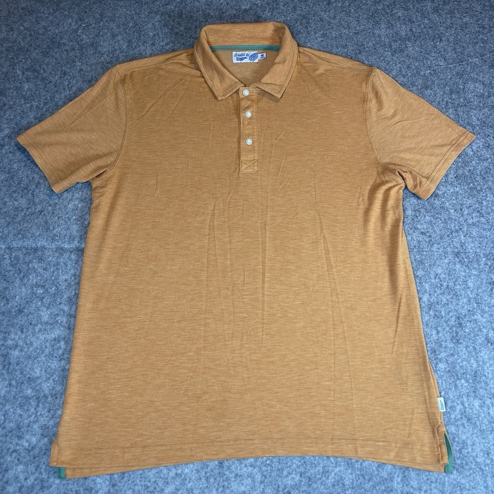 Huckberry Wellen Seawool Polo Shirt Mens Large Orange Short Sleeve Stretch
